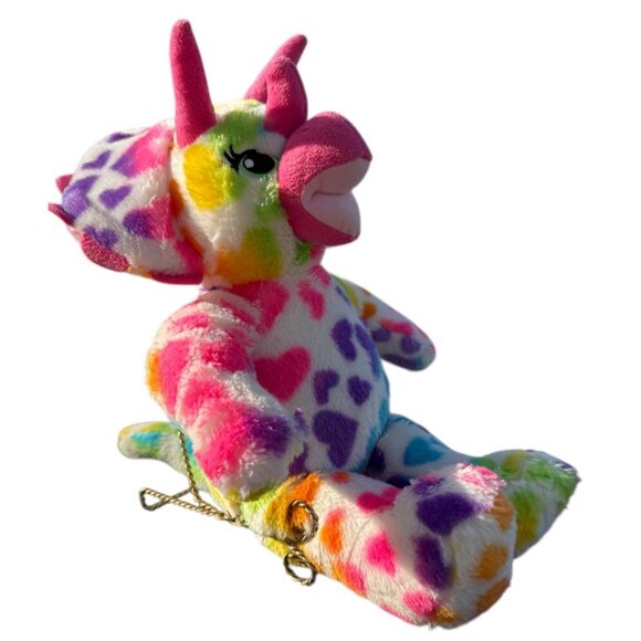 Rainbow Hearts Triceratops Dinosaur Plush Stuffed Security Support Pet Toy - Picture 2 of 16